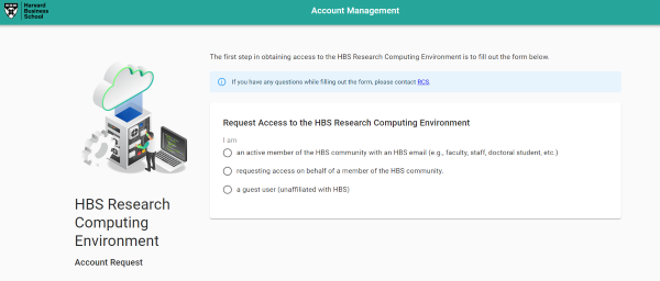 Screenshot of new account request form